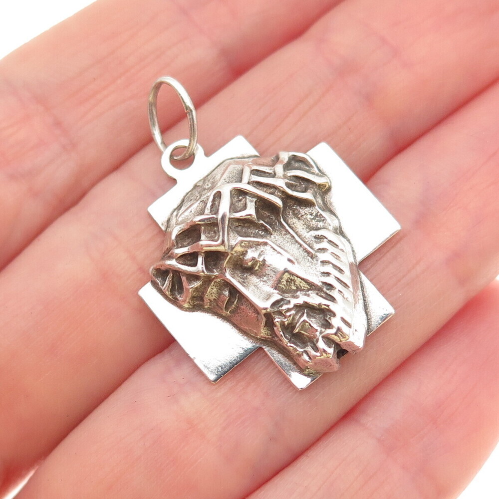 925 Sterling Silver Vintage Jesus Cross Oxidized Charm Pendant